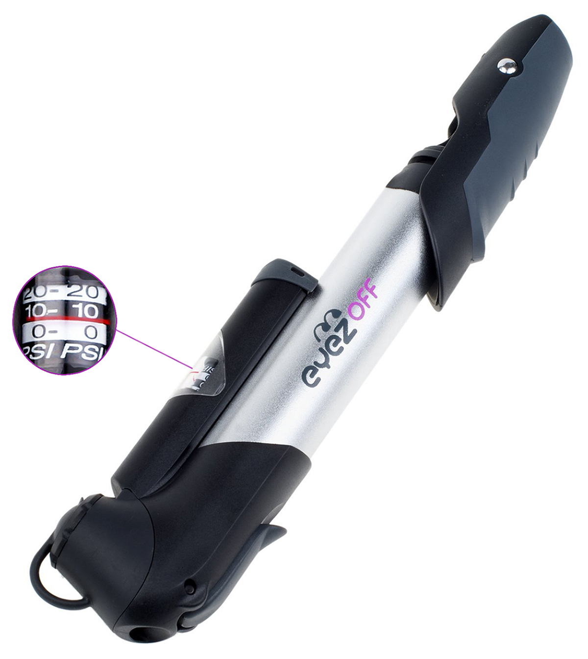 EyezOff GP96A Alloy Mini Bike Pump (Black/Aluminium) with pressure
