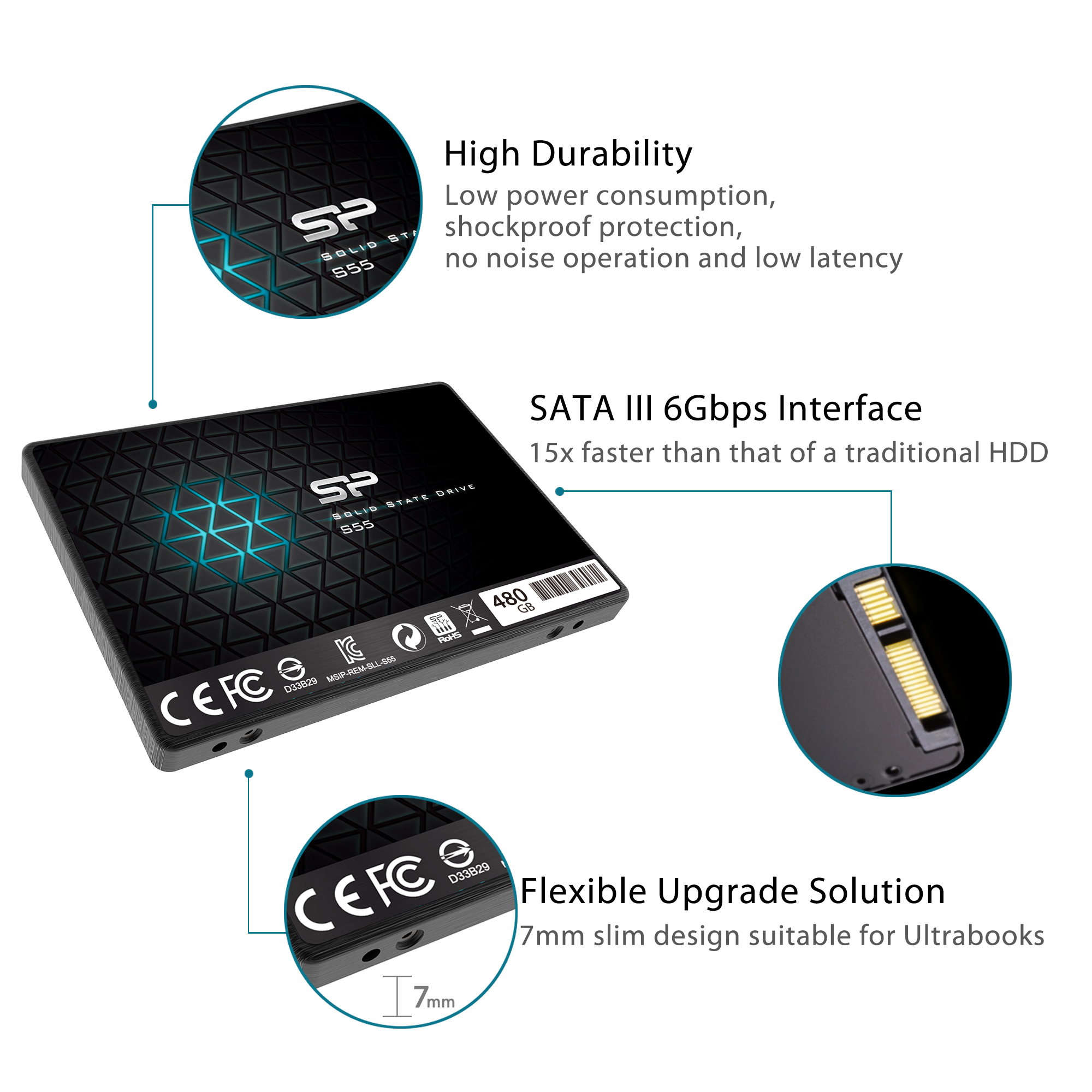 480GB Silicon Power SATA III SSD S55 2.5-inch TLC Ultra-slim 7mm