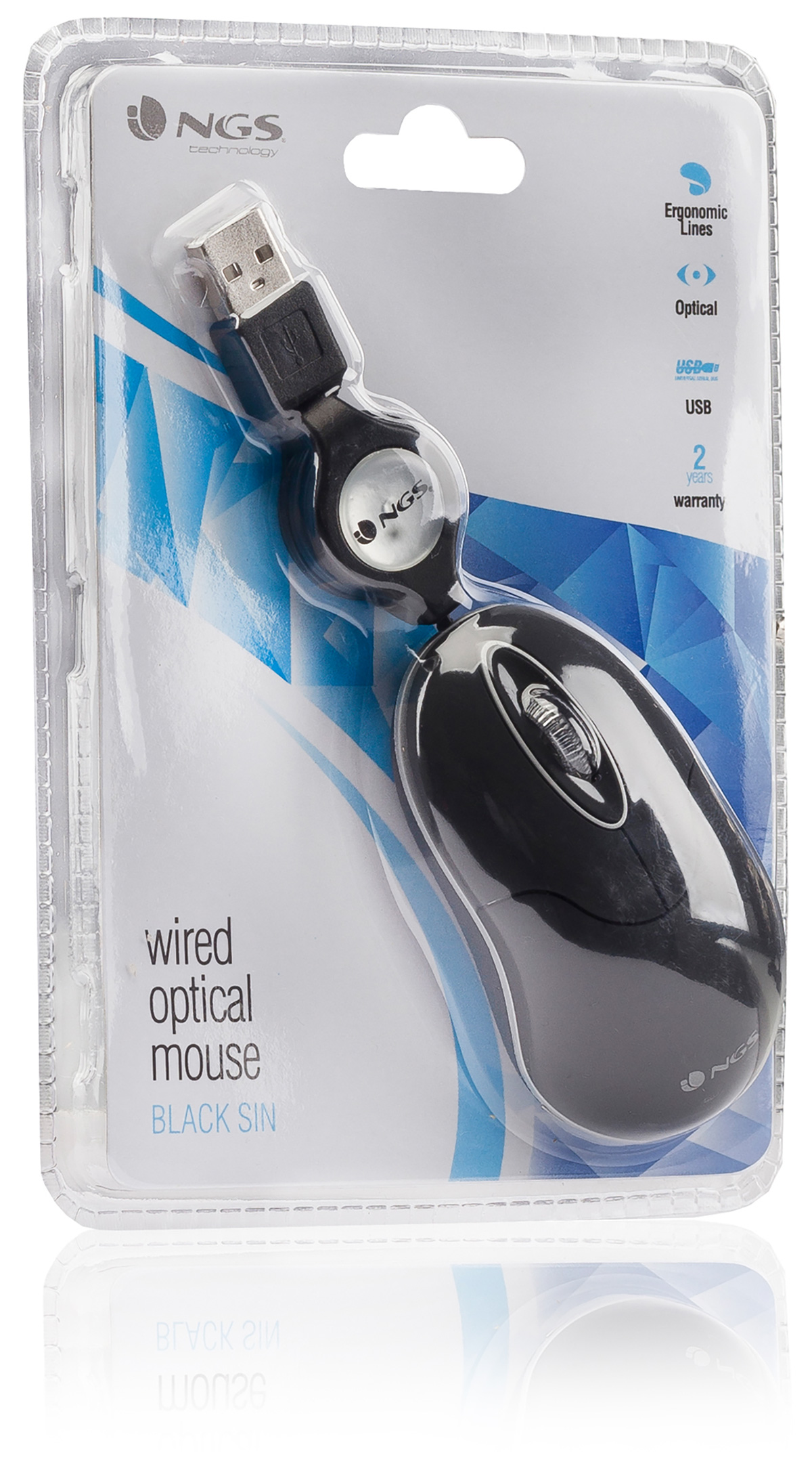 NGS Sin Optical Mouse with Retractable USB Cable and Scroll