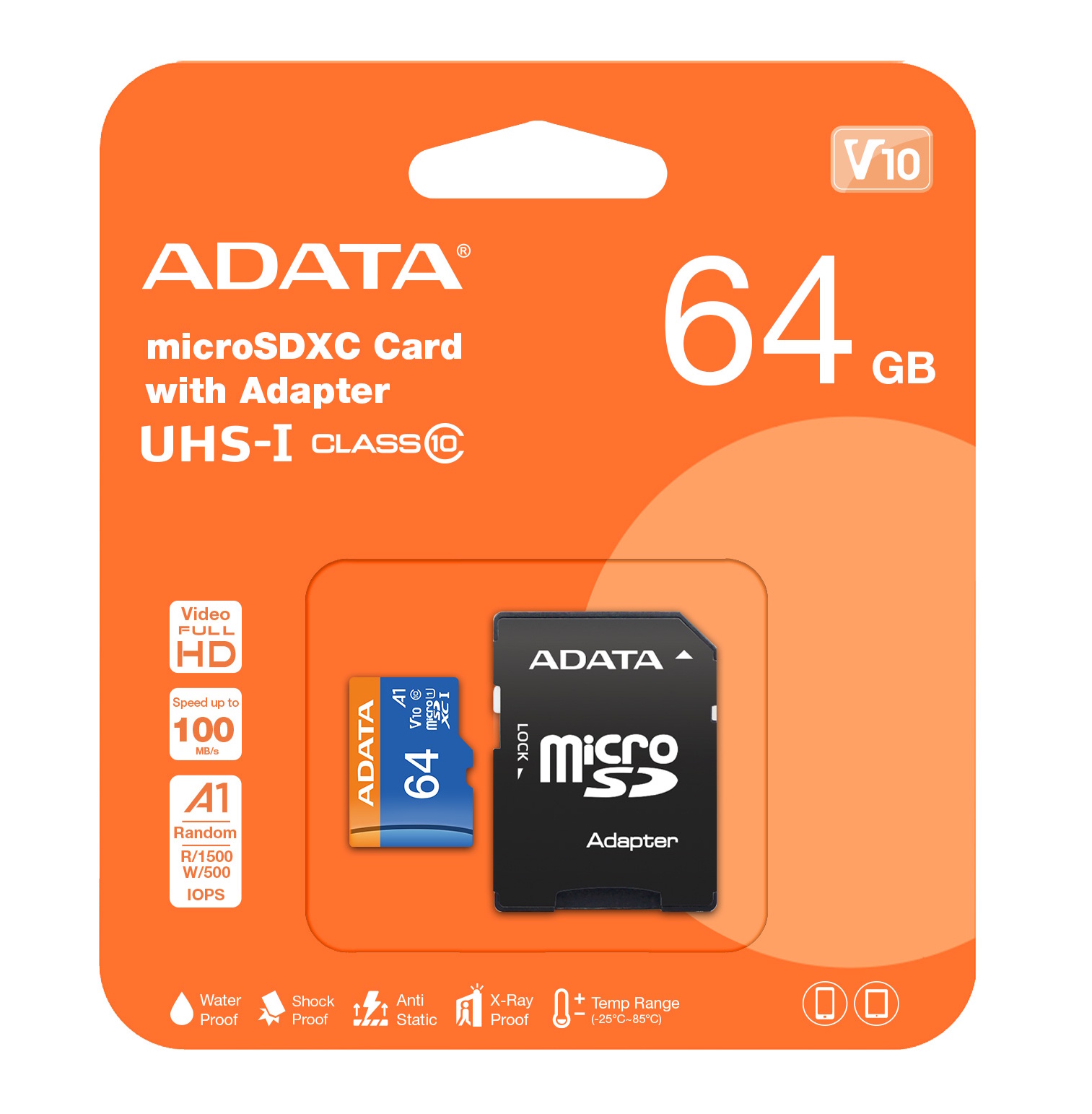 64GB AData Premier microSDXC A1 UHS-1 CL10 Memory Card w/SD