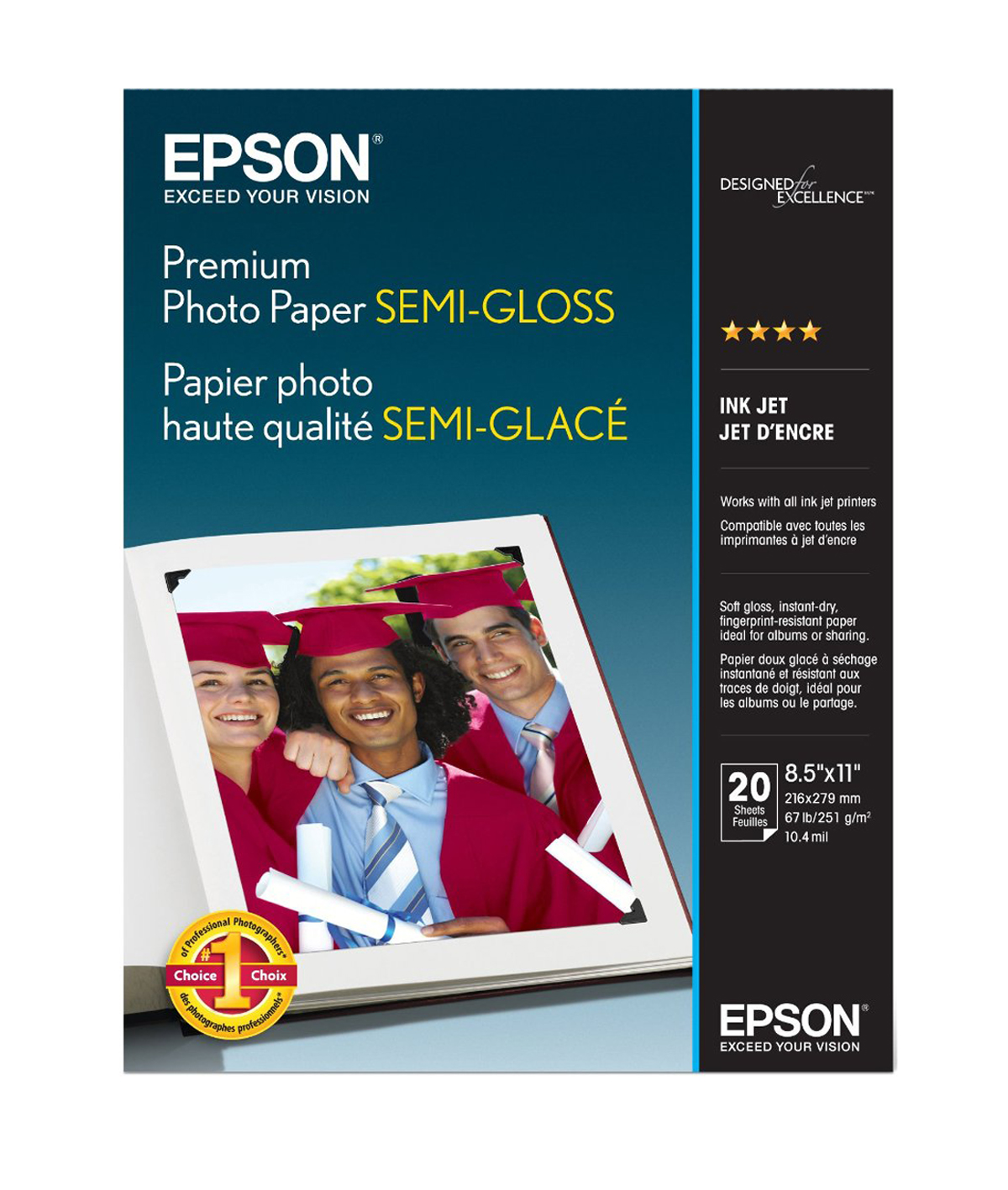 Epson Premium 8.5x11 Semi-gloss Photo Paper 20 Sheets 