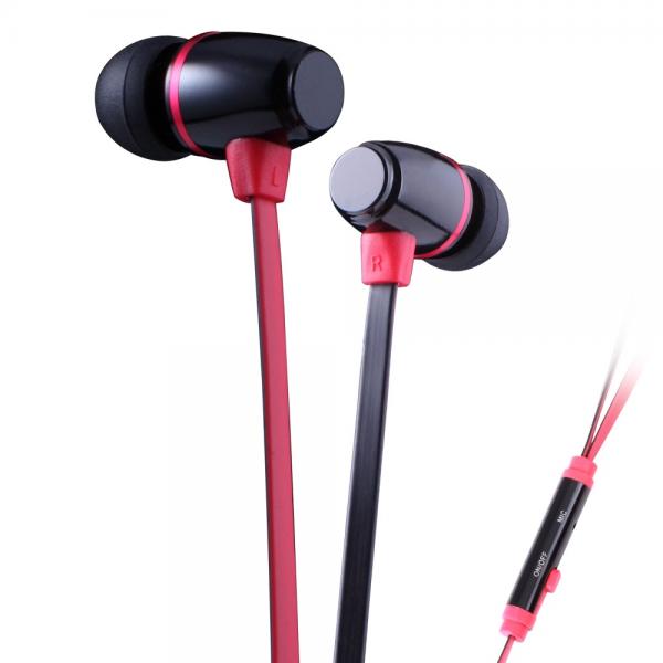 GEEQ Red/Black Flatcable Metal Noiseisolating Earphone with Microphone