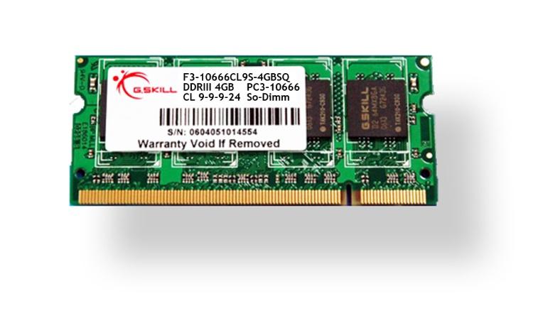 4GB G.Skill DDR3 PC3-10666 CL9 SQ Series single laptop memory module