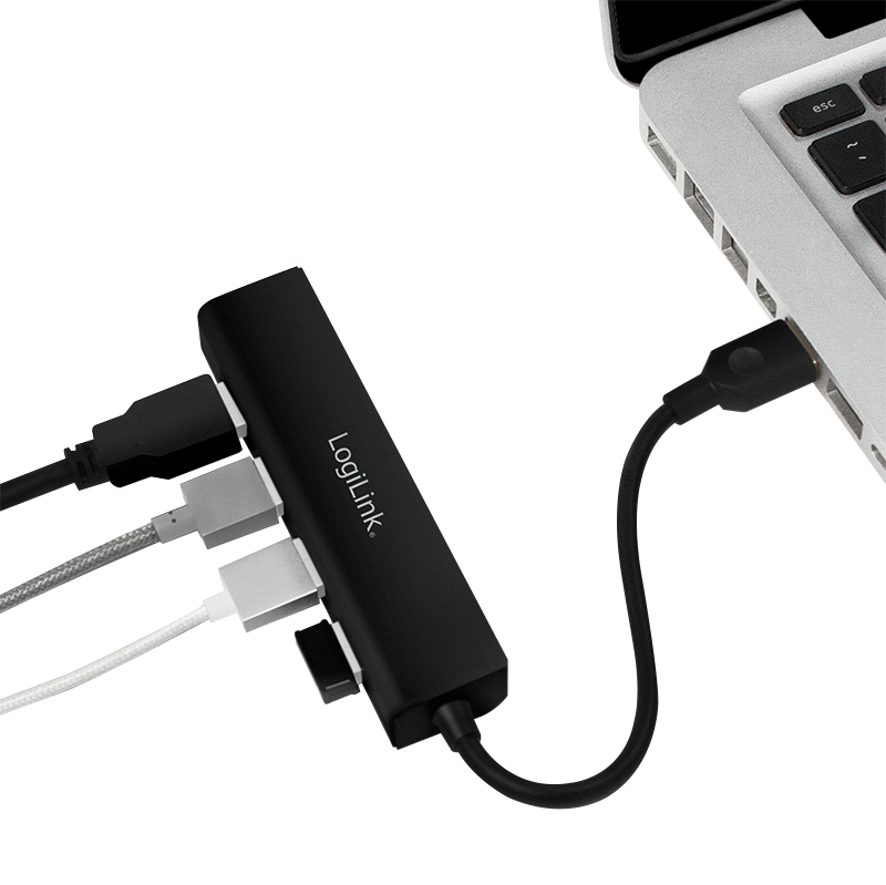Hub USB Super Speed 5 Gbit/s LOGILINK - Hub Di Interfaccia USB 3.0 Gen 1 (3.1 Gen 1) Tipo-A 5000 Mbit / S Colore Nero Cable 0.15m