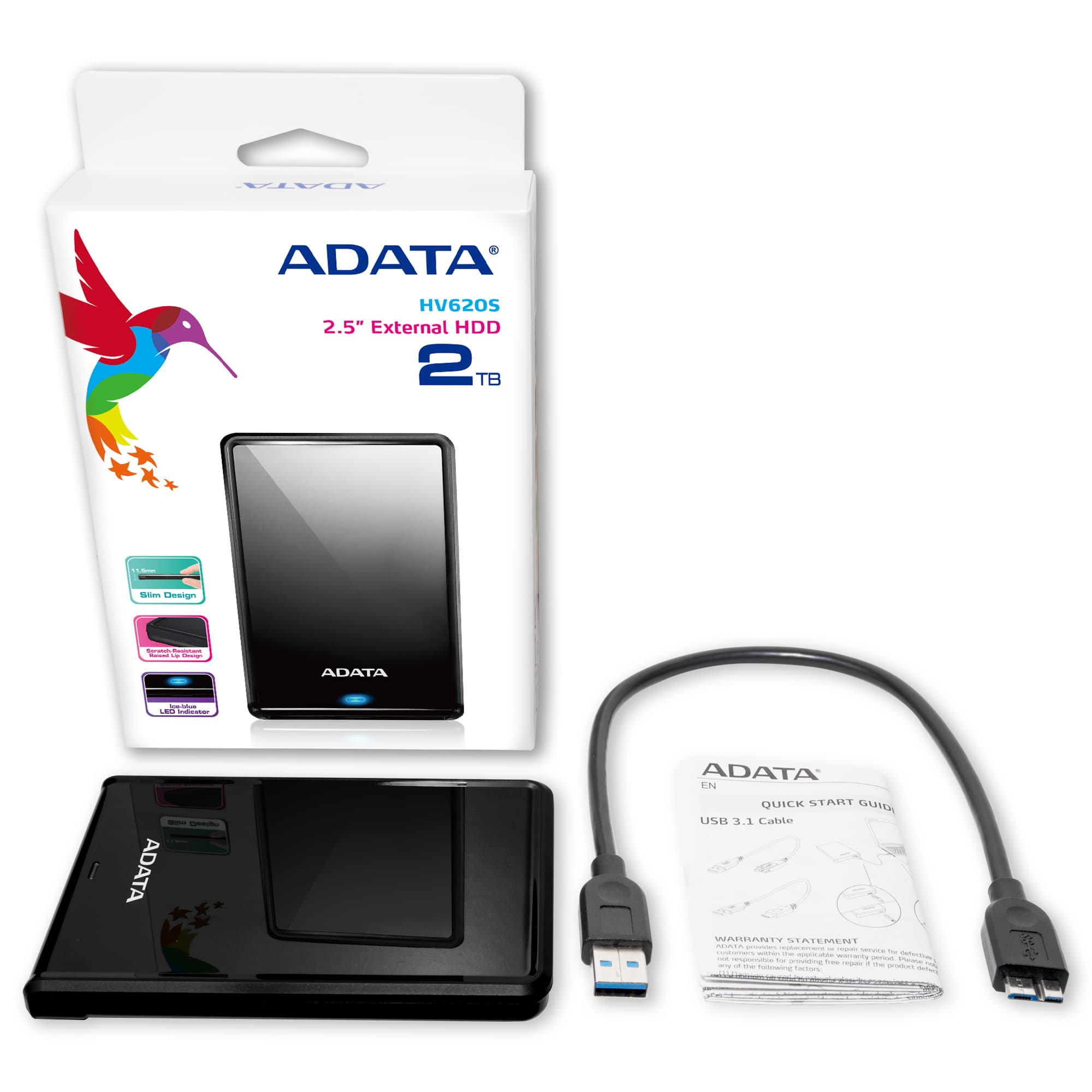 ADATA HV620 外付HDD 1TB AHV620S-1TU31-CWH 1TB AData HV620S USB3.1 Slim 11.5mm 2.5-inch Portable Hard Drive Black