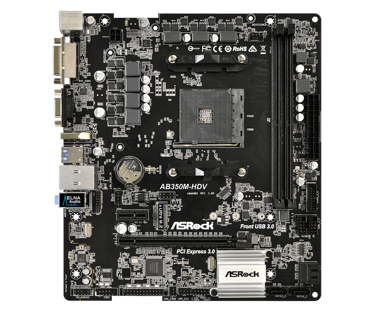 Asrock AB350M-HDV R4.0 AMD B350 AM4 Ryzen Micro ATX DDR4-SDRAM