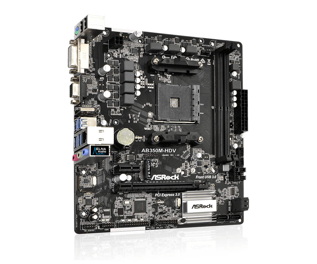 Asrock AB350M-HDV R4.0 AMD B350 AM4 Ryzen Micro ATX DDR4-SDRAM