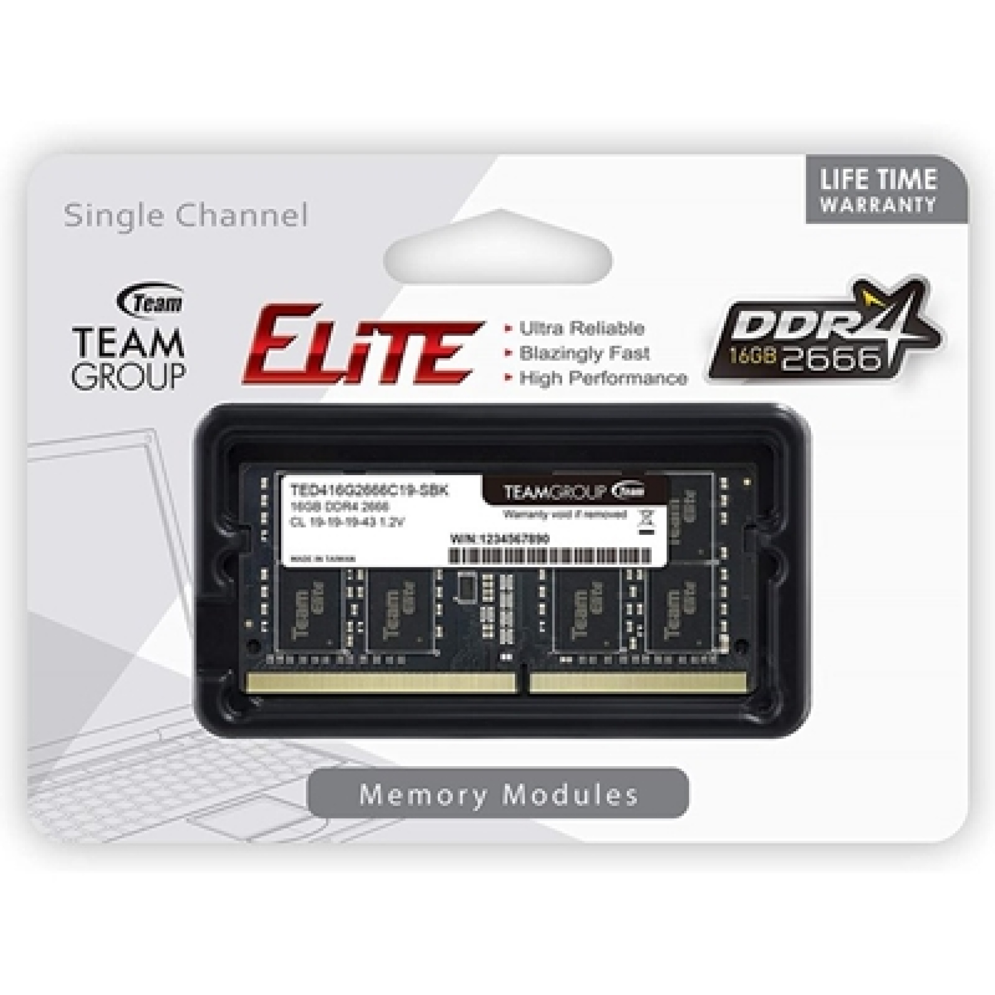 16GB Team Group Elite DDR4 SO DIMM 2666MHz Memory Module (1 x 16GB)