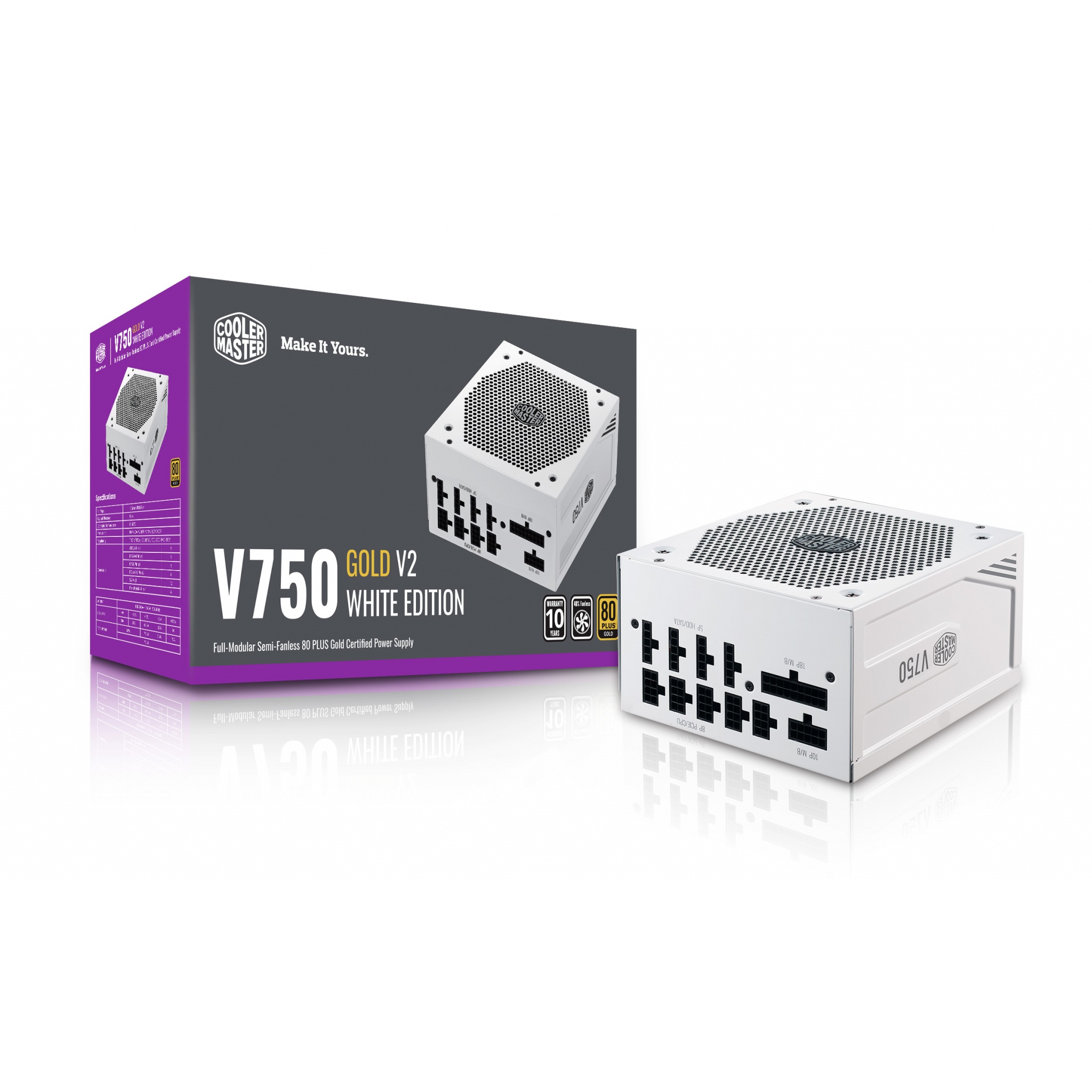 Cooler Master V750 Gold-V2 750W ATX Fully Modular Power Supply - White