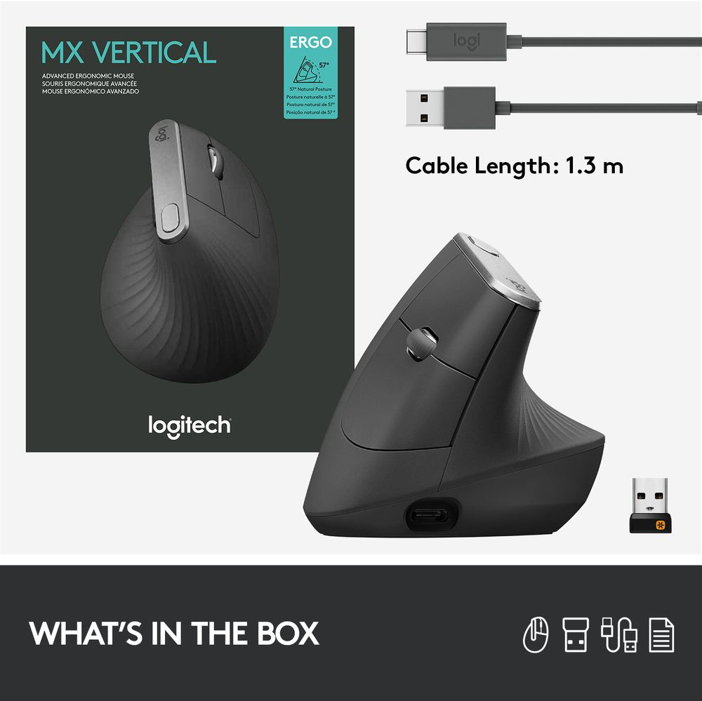 Logitech MX Vertical Advanced Ergonomic Wireless Bluetooth Mouse 