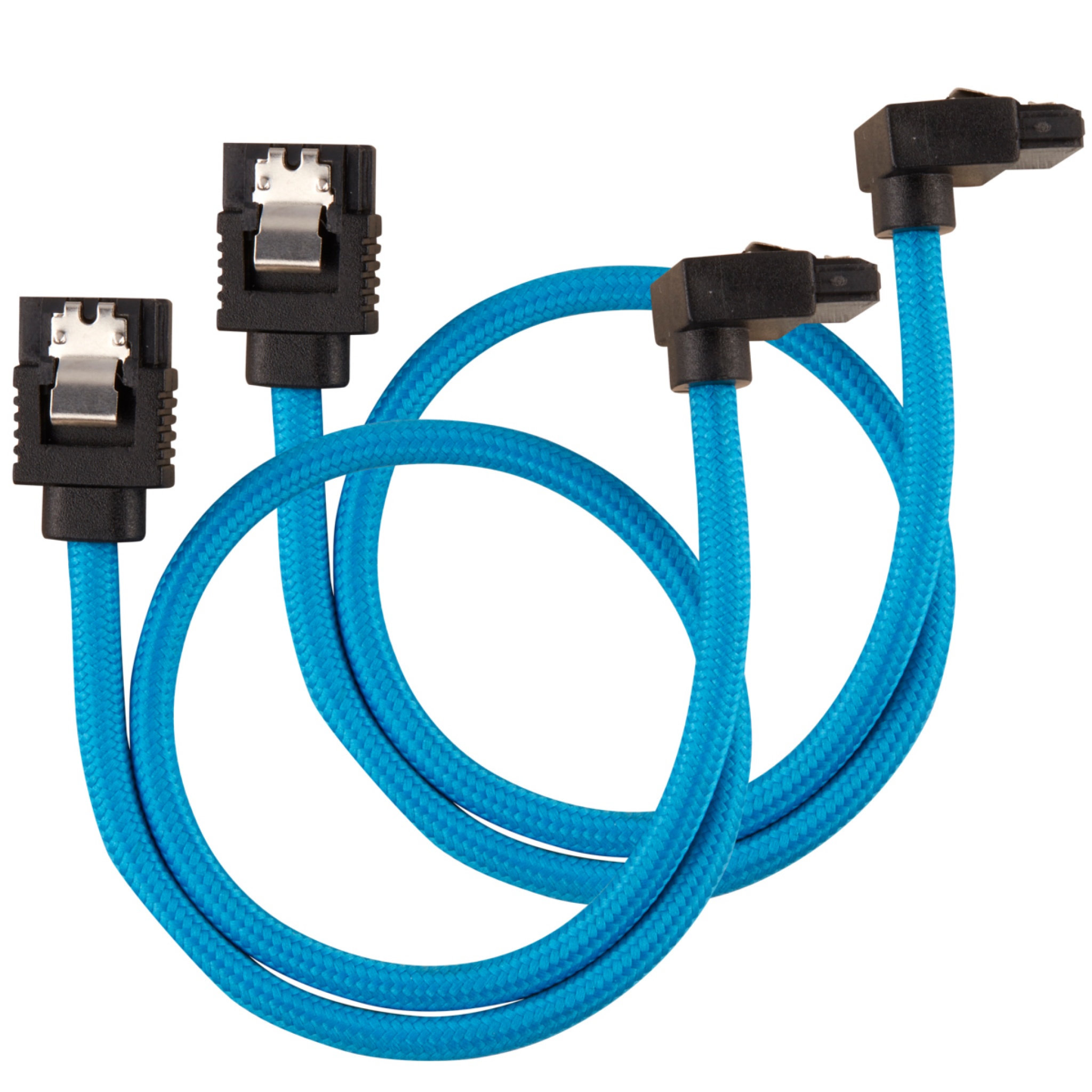 Corsair Premium Sleeved SATA III Cables 90° Connector (2 Pack) Blue