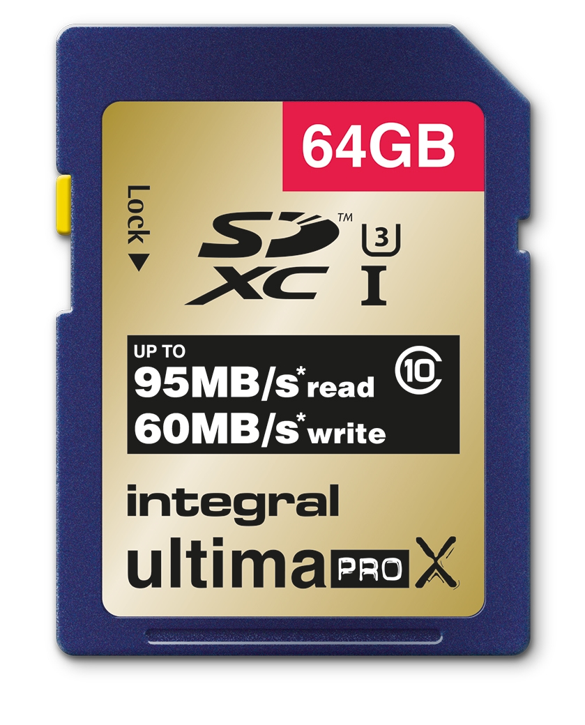 64GB Integral UltimaPro X Gold SDXC 95MB/sec CL10 UHS1 U3 Memory Card