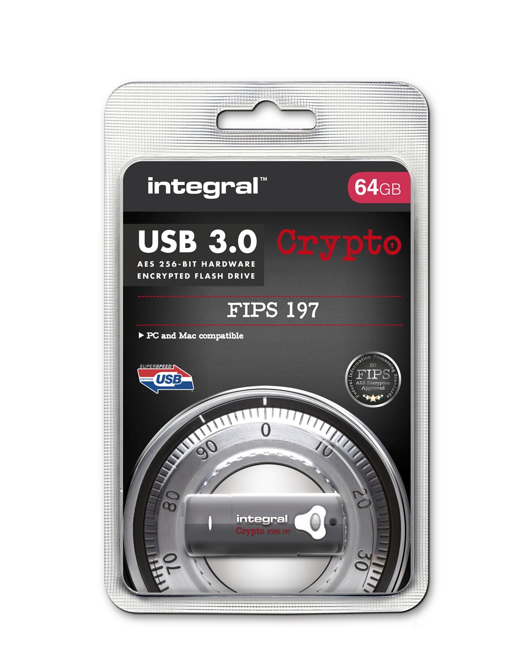 64GB Integral Crypto Drive FIPS 197 Encrypted USB3.0 Flash Drive (AES  256-bit Hardware Encryption)