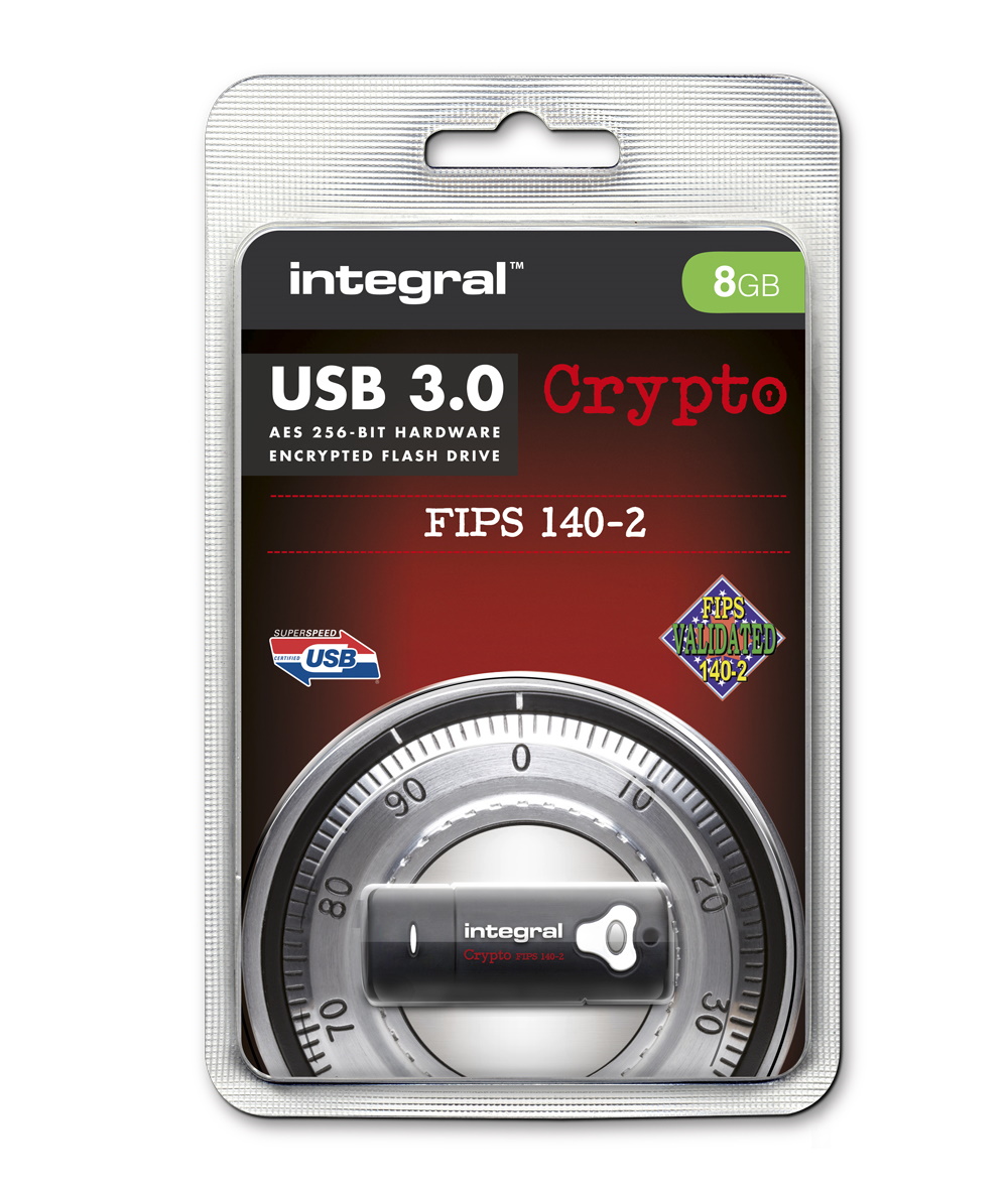 8GB Integral Crypto Drive FIPS 140-2 Encrypted USB3.0 Flash Drive (256-bit  Hardware Encryption)