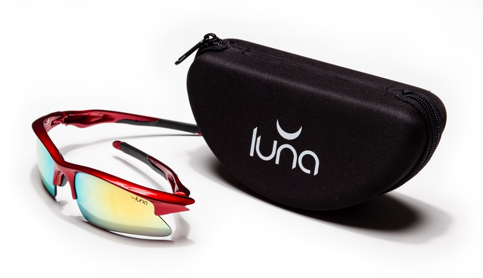 Luna Mercury Running Cycling Sunglasses Hard Case Mirrored Lenses White/Black 