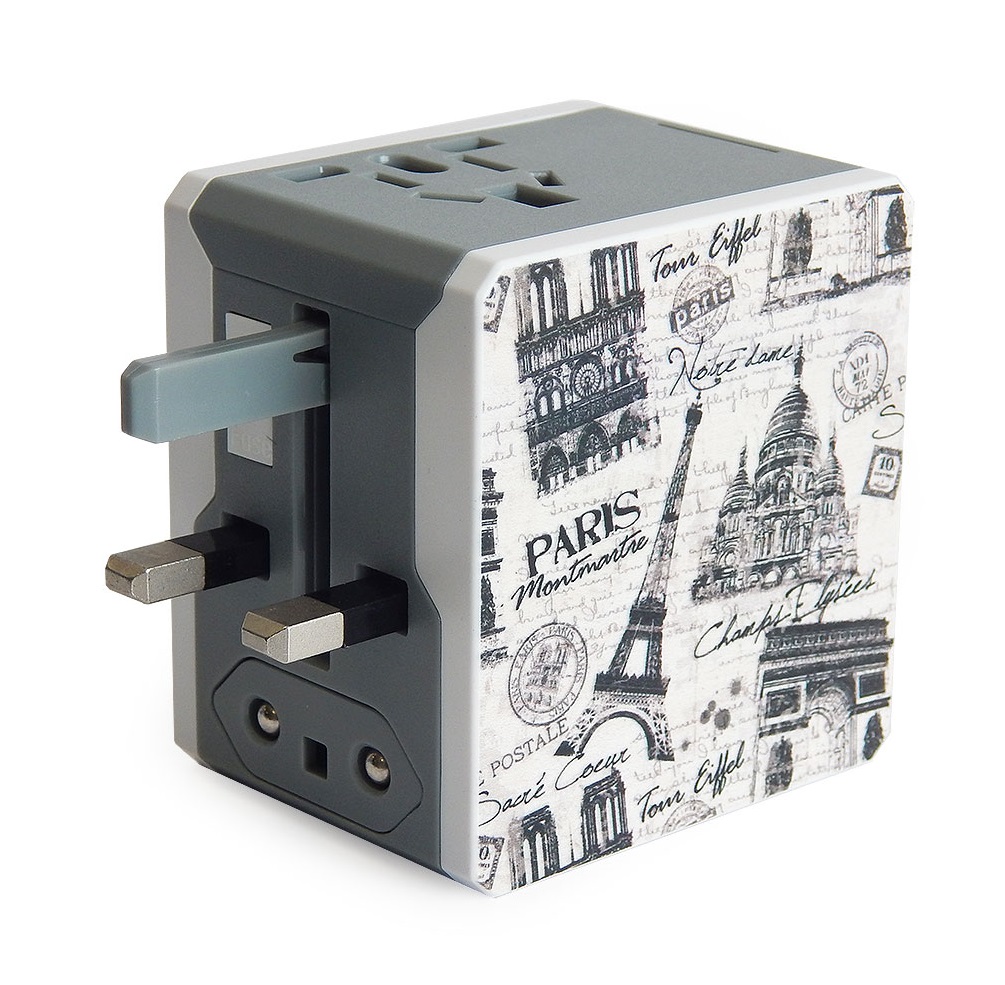Retro Series Worldwide Travel Power Adapter with 2 USB ports (5V / 2.1A) Paris Edition