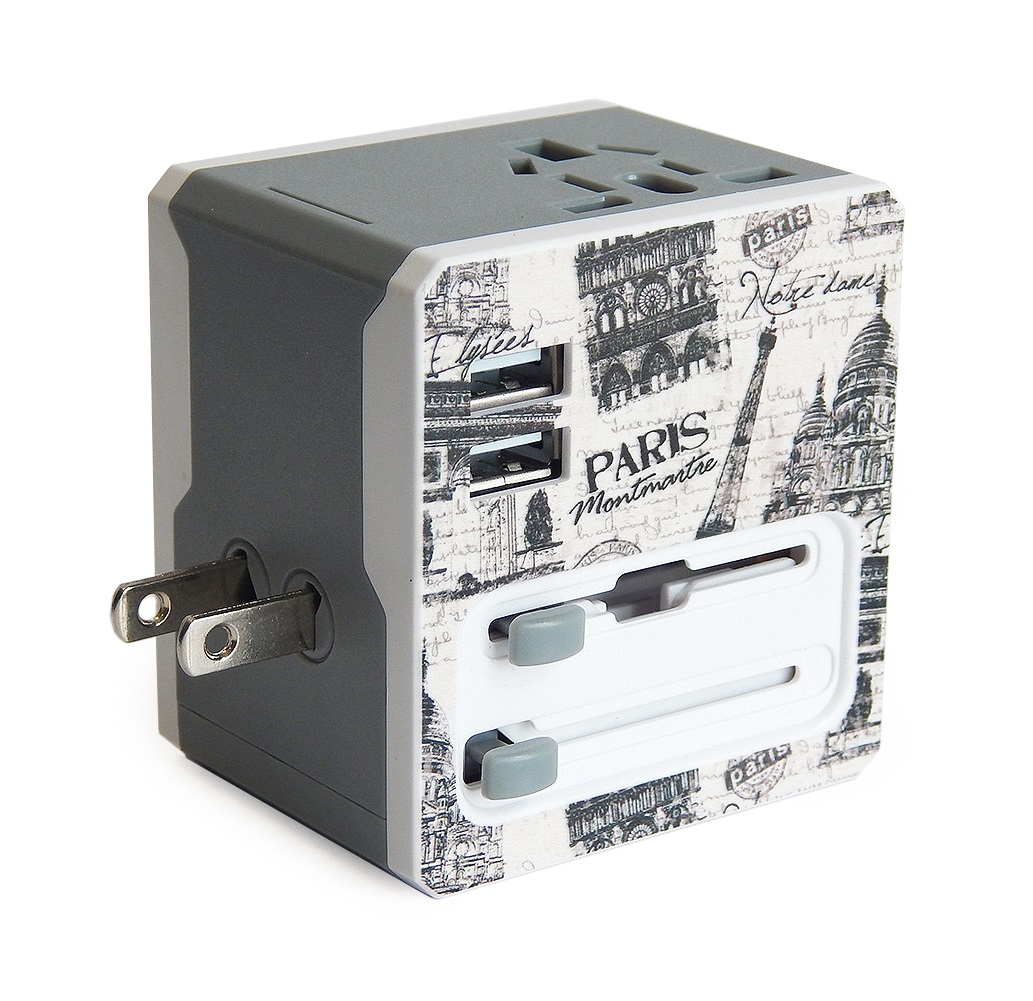 Retro Series Worldwide Travel Power Adapter with 2 USB ports (5V / 2.1A) Paris Edition