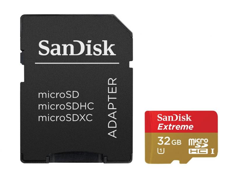 32GB Sandisk Extreme microSDHC CL10 UHS1 memory card for phones and