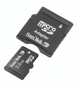 8GB Sandisk microSDHC memory card w/SD+miniSD adapter (bulk)