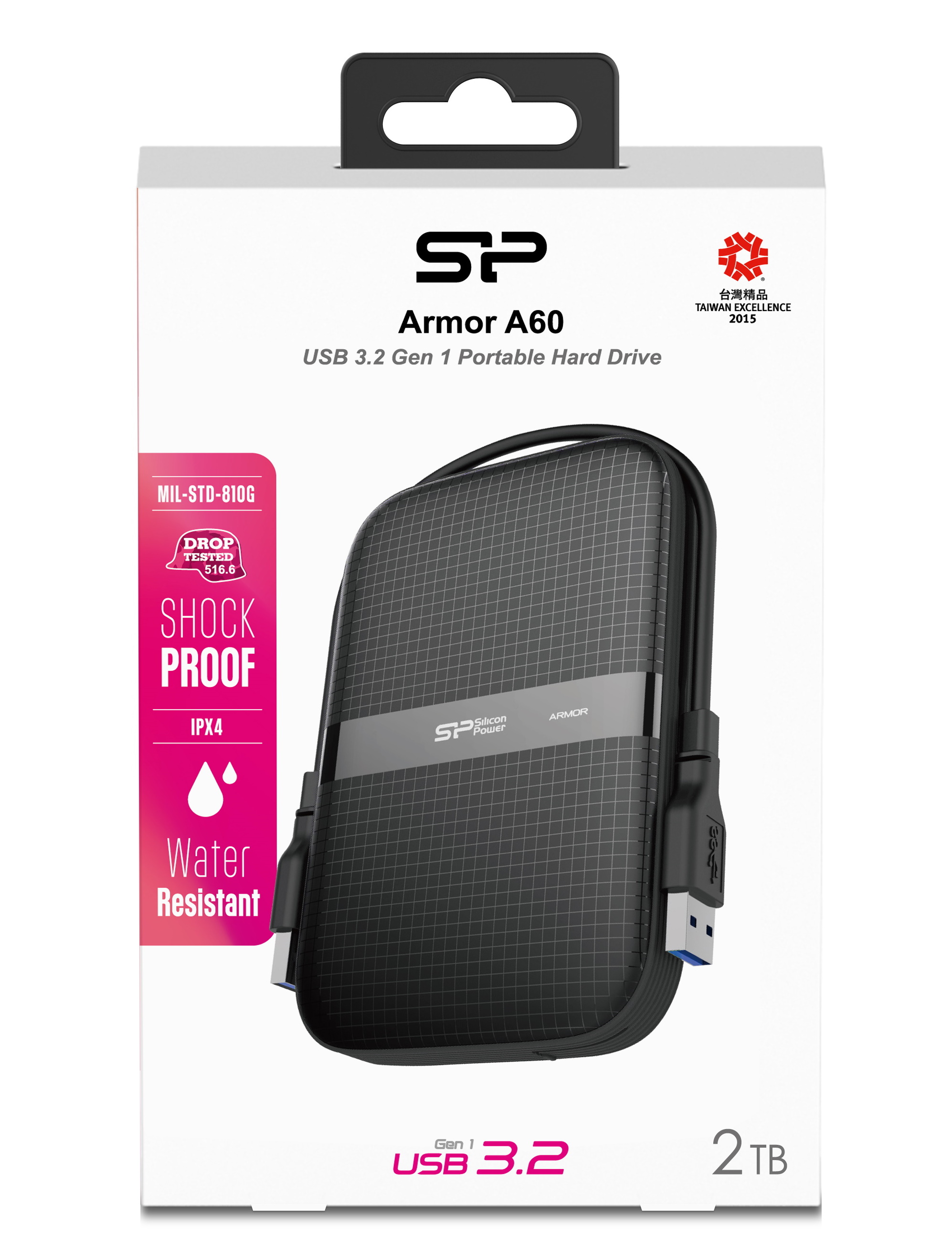 2TB Silicon Power Armor A60 Shockproof Portable Hard Drive - USB3