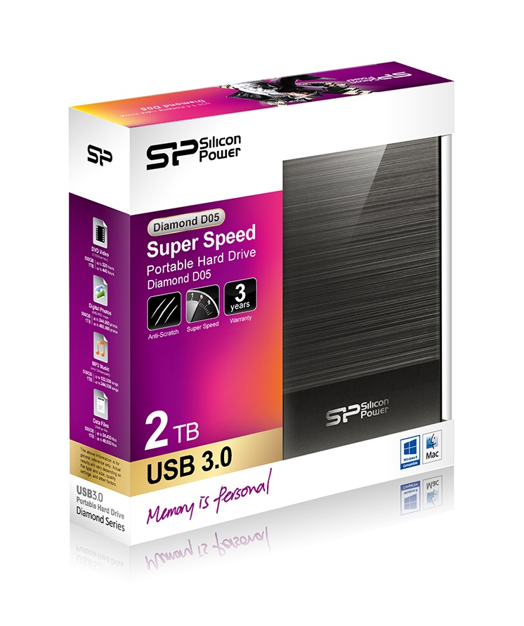 2TB Silicon Power Diamond D05 USB3.0 Portable Hard Drive Iron Grey
