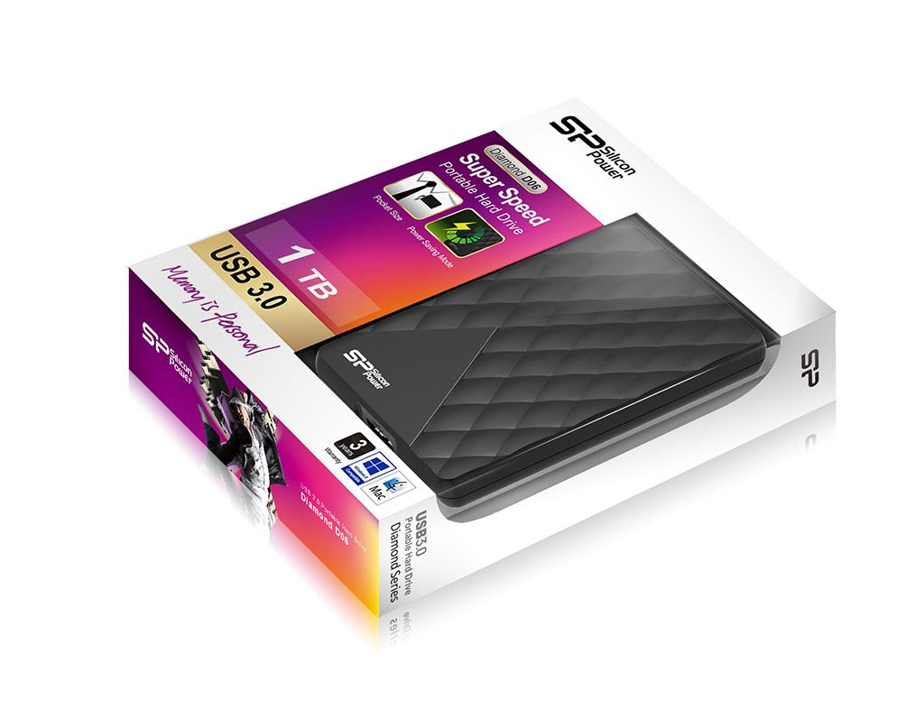1TB Silicon Power USB3.0 Portable Hard Drive Diamond D06 Black Edition