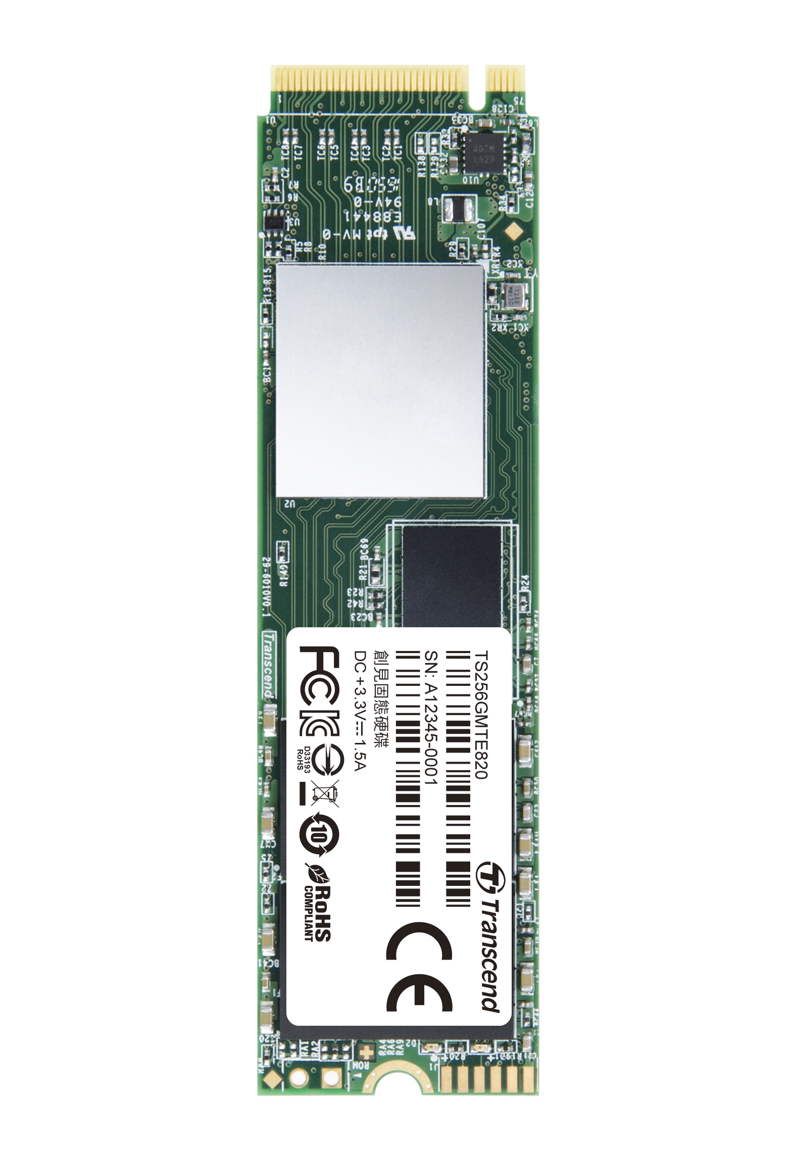 256GB Transcend M.2 2280 PCIe Gen3 x4 NVMe MTE820 SSD 80mm Form
