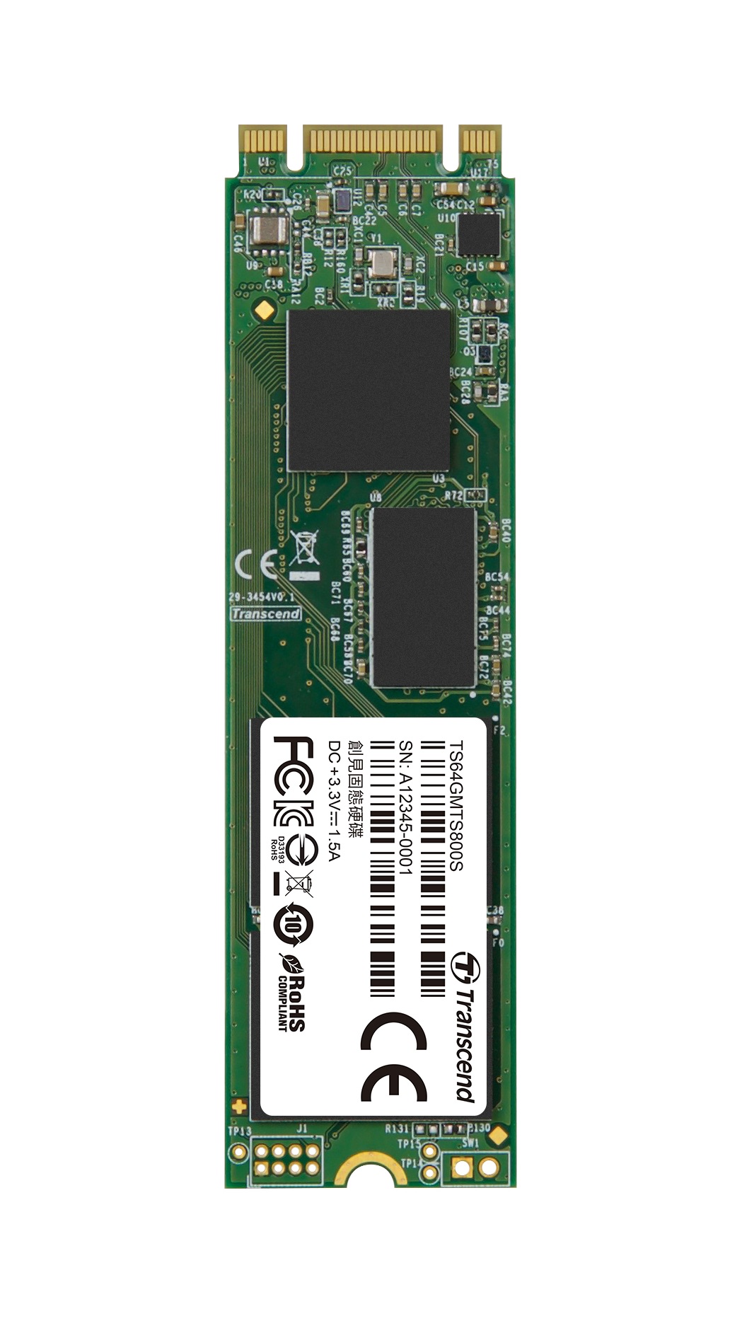 64GB Transcend M.2 SATA III 6Gb/s SSD MTS800 MLC Flash 80mm Form Factor