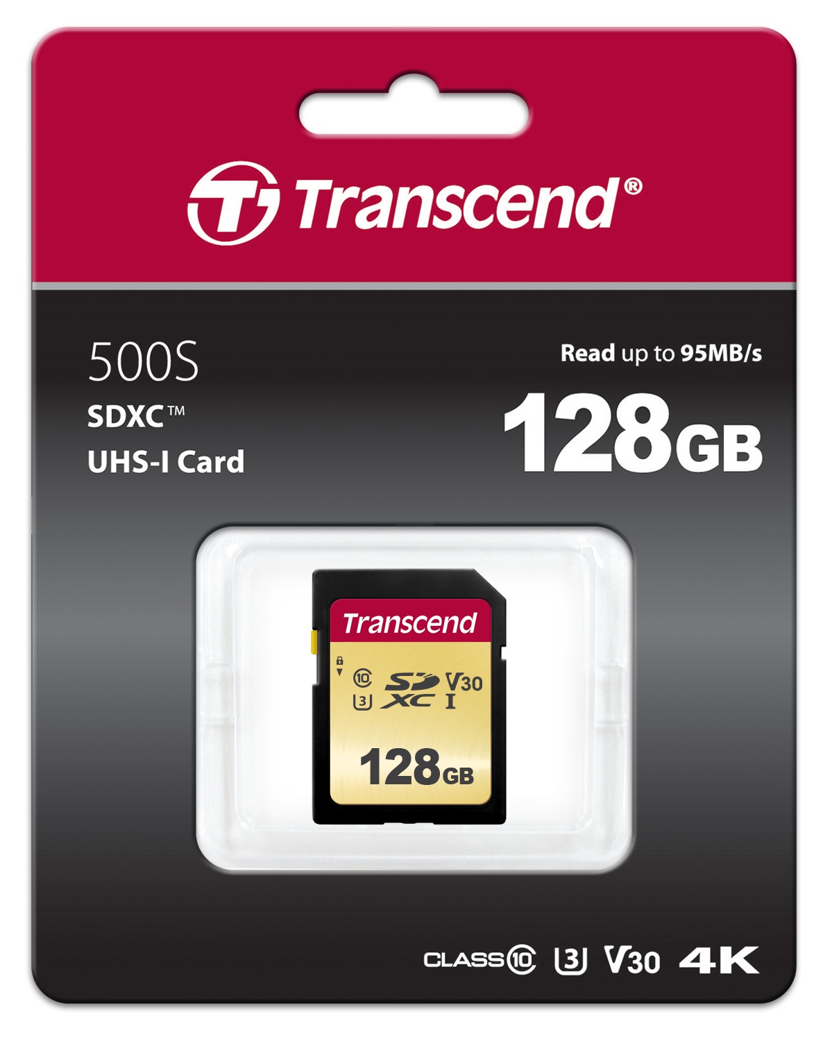 128GB Transcend 500S SDXC UHS-I U3 V30 SD Memory Card CL10 95MB