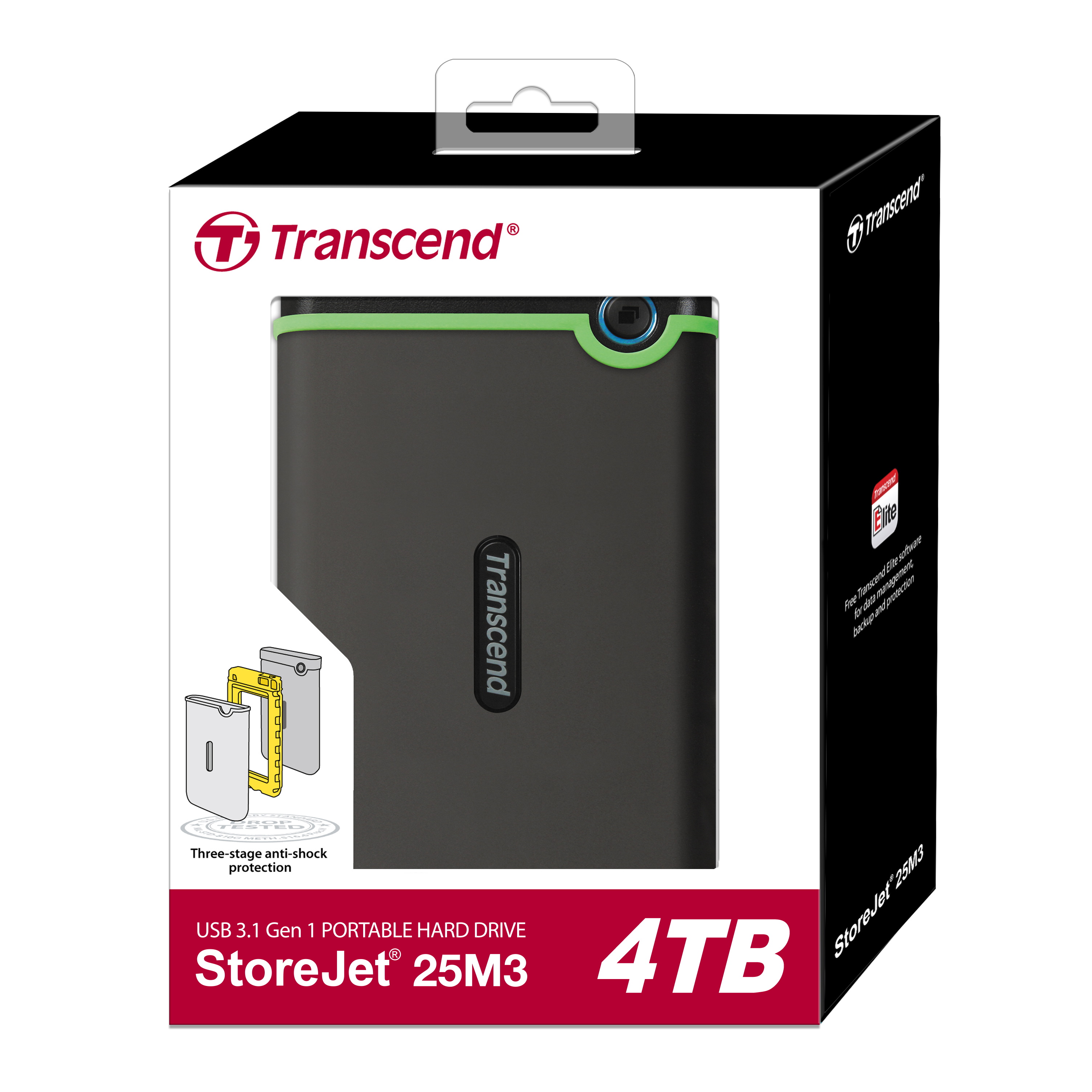 4TB Transcend StoreJet 25M3 USB3.1 Slim Portable Hard Drive Shock 