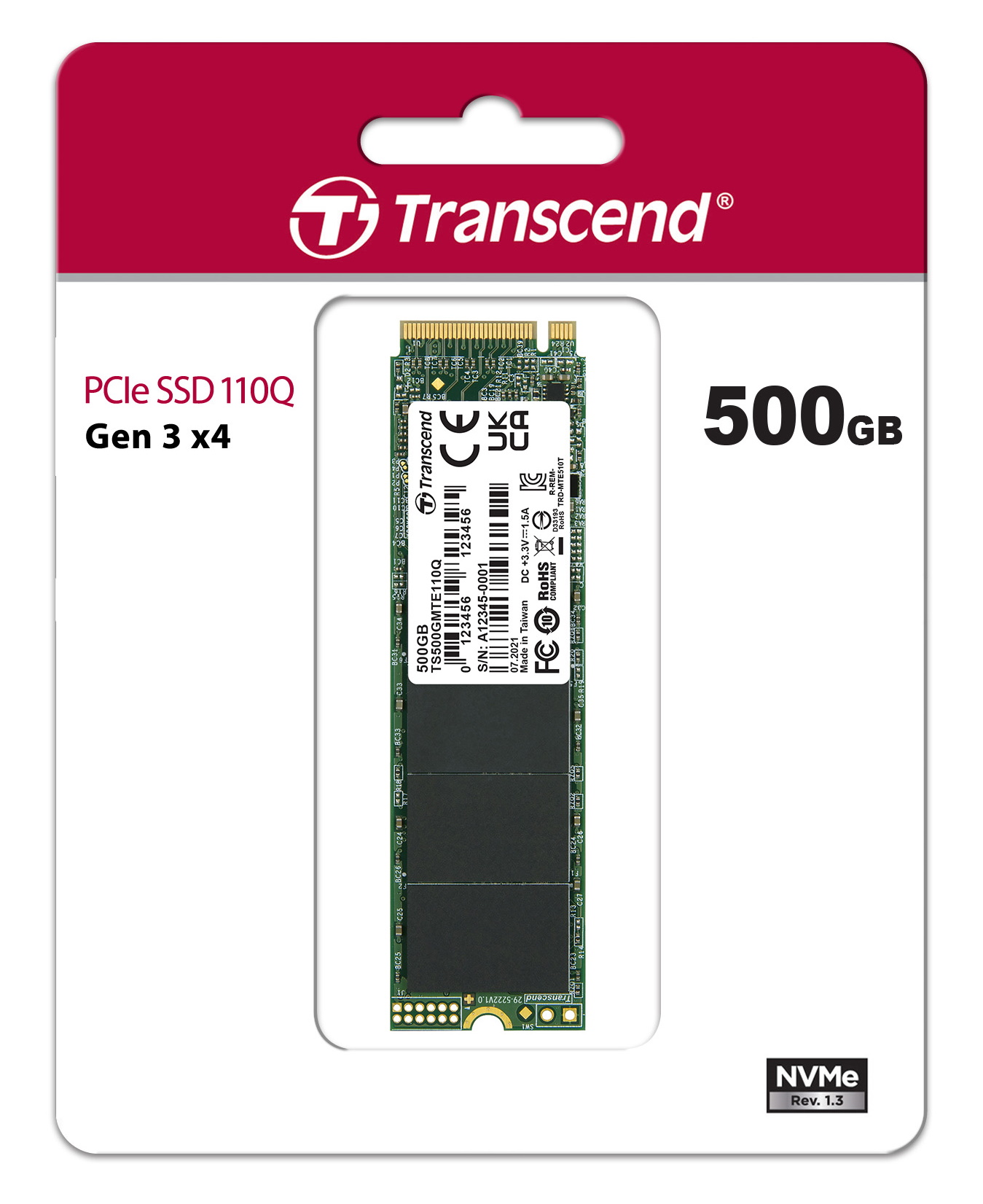 Transcend M.2 SSD 500GB 使用247時間 500GB Transcend M.2 2280 NVMe PCIe Gen 3 x4 QLC 3D NAND Flash SSD