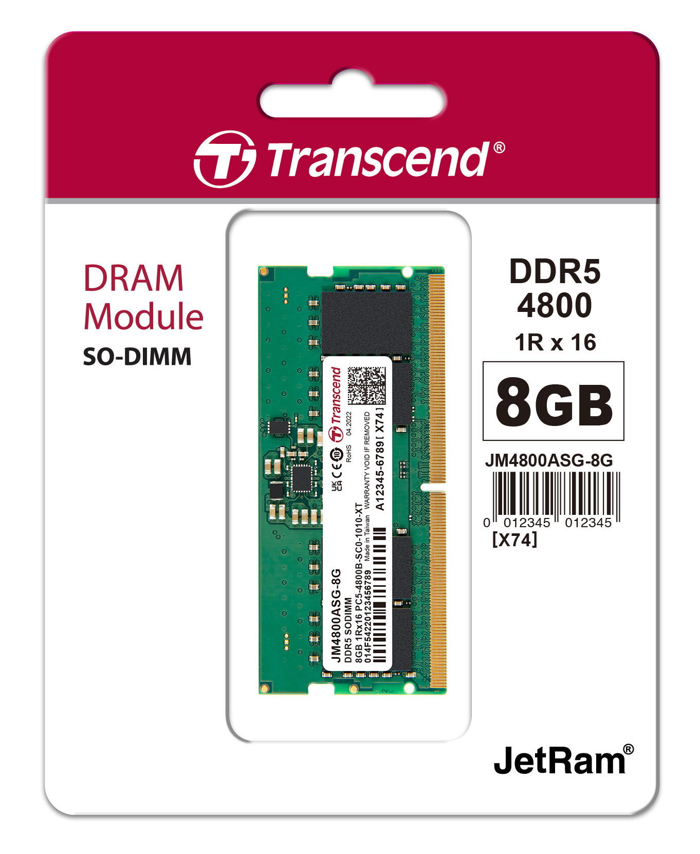 8GB Transcend JetRam DDR5 4800MHz SO-DIMM Laptop Memory Module