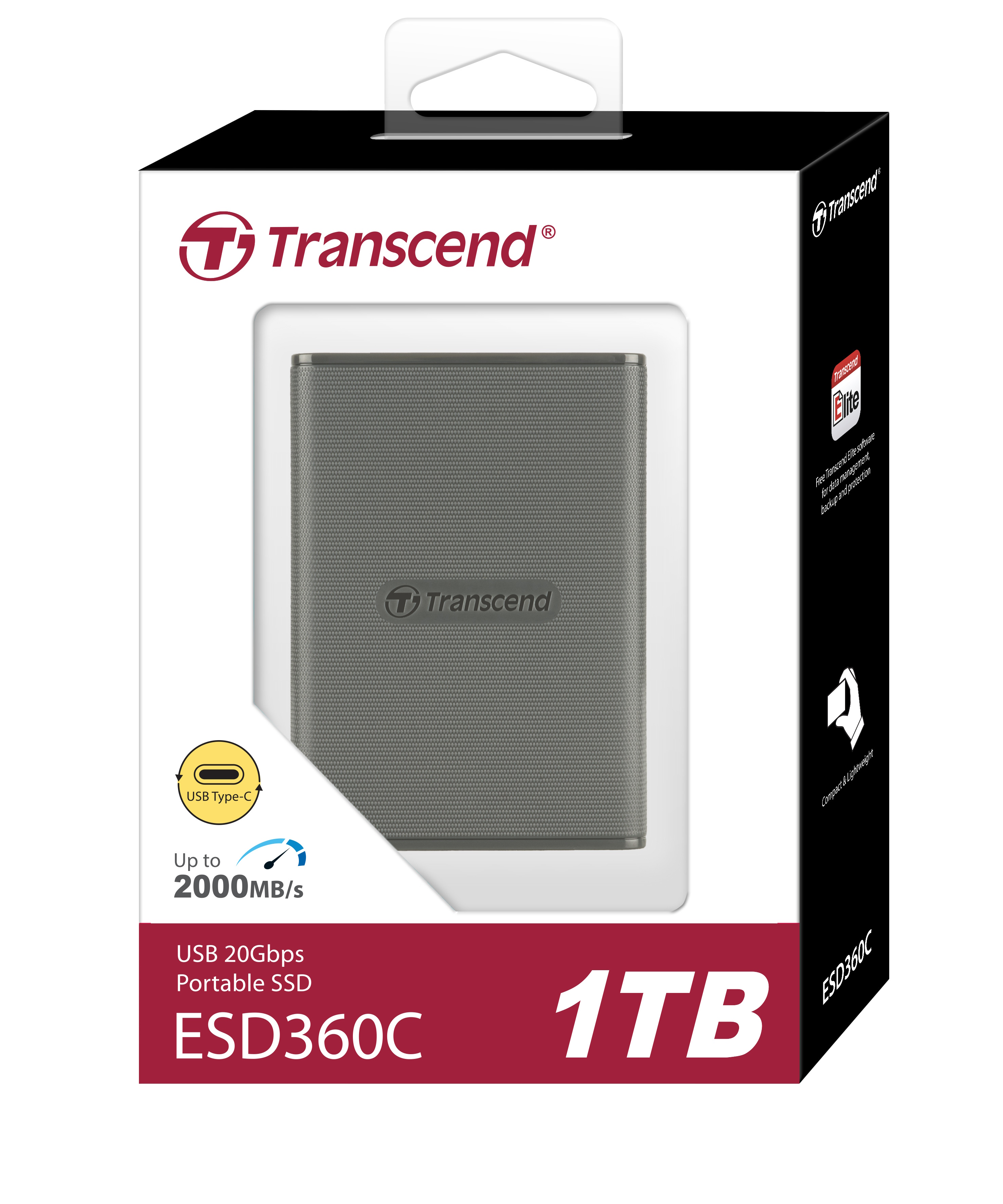 1TB Transcend ESD360C Portable SSD USB Type-A/Type-C Gray