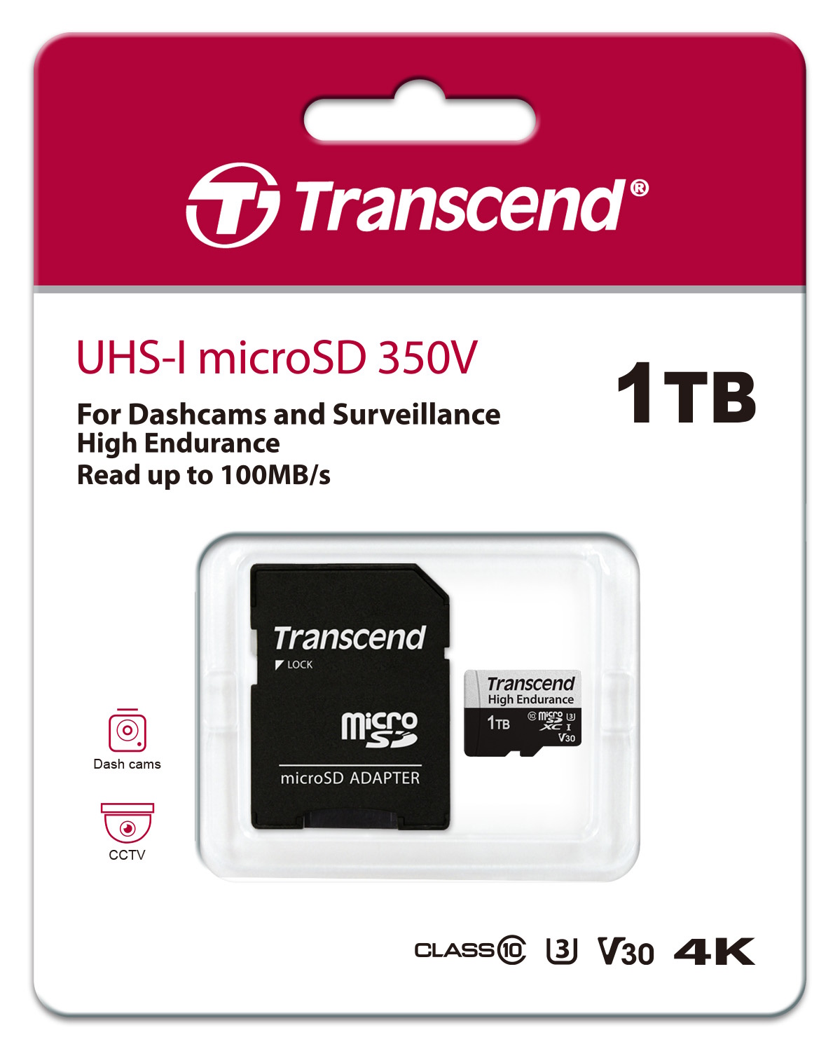 1TB Transcend UHS-I microSD 350V High Endurance Card for Dashcams