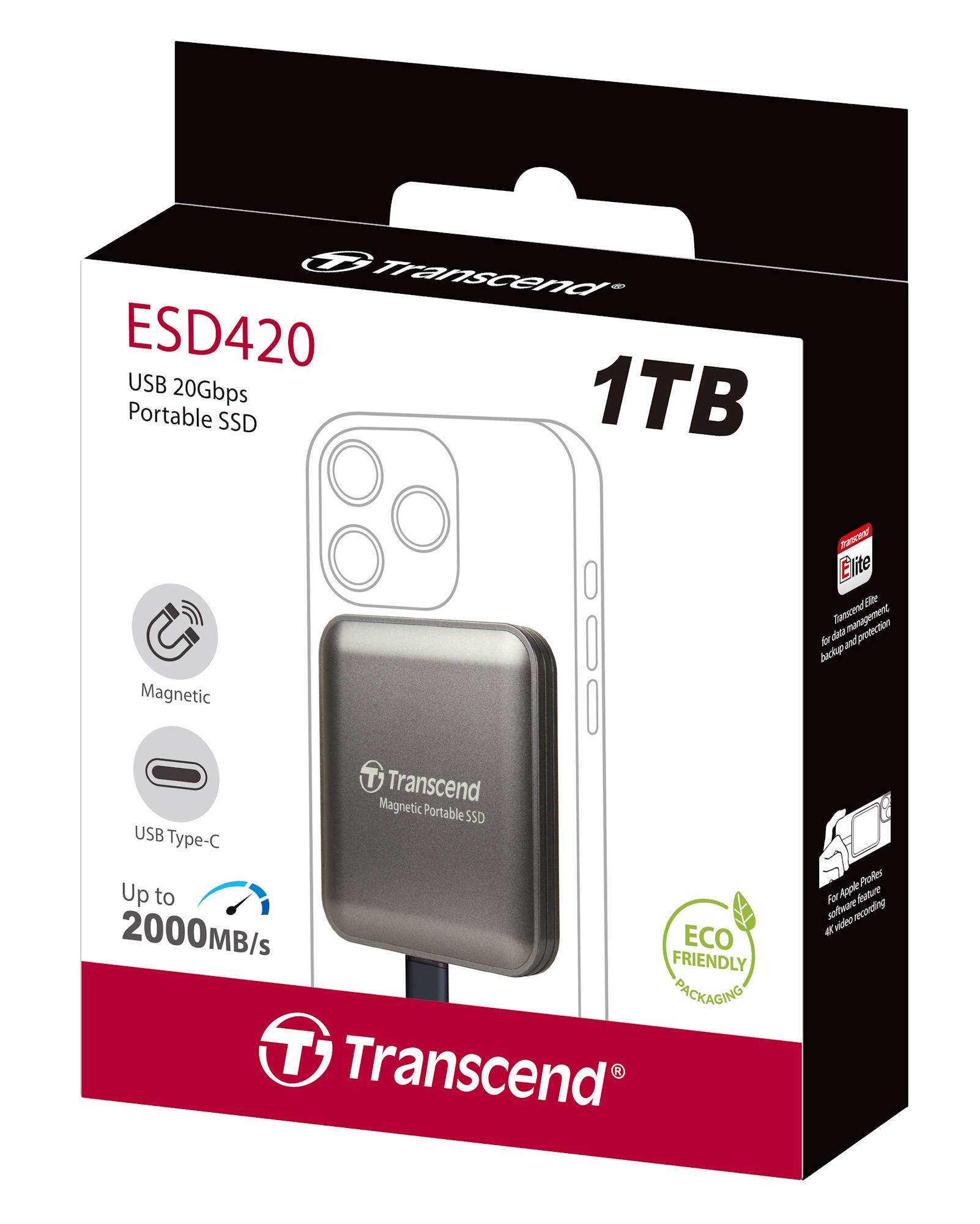 1TB Transcend ESD420 Portable Magnetic SSD USB 20Gbps Type-C