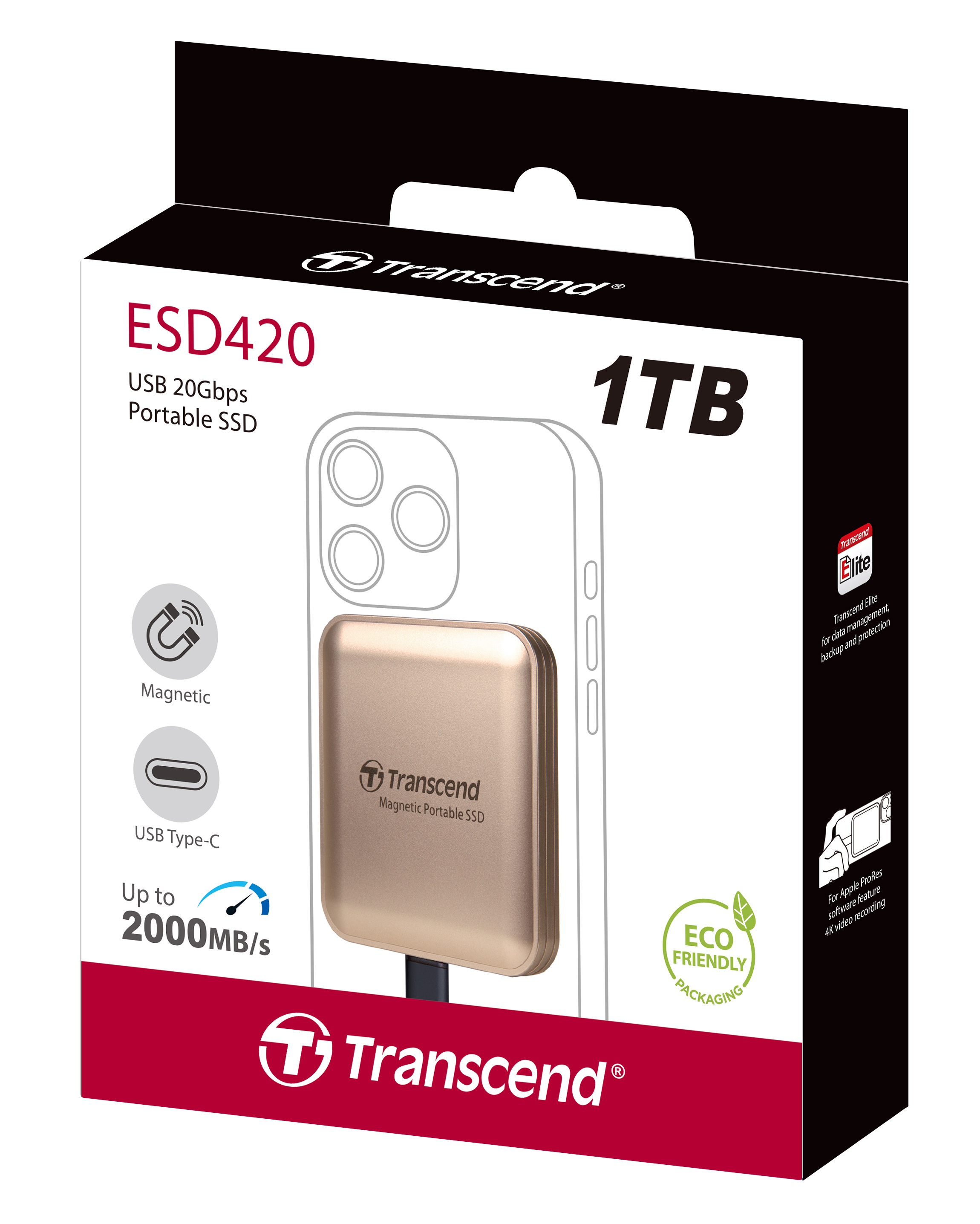 1TB Transcend ESD420 Portable Magnetic SSD USB 20Gbps Type-C