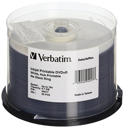 Verbatim DVD+R 4.7GB 16X DataLifePlus White Inkjet Printable 50Pack
