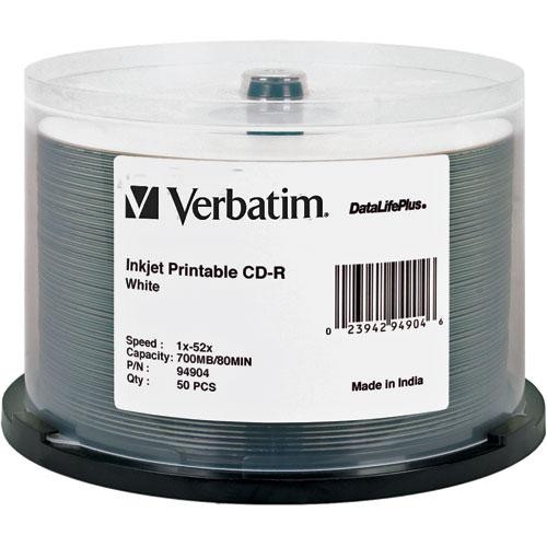 Verbatim DataLifePlus 700MB CDR White Inkjet Printable 52X 50Pack Spindle