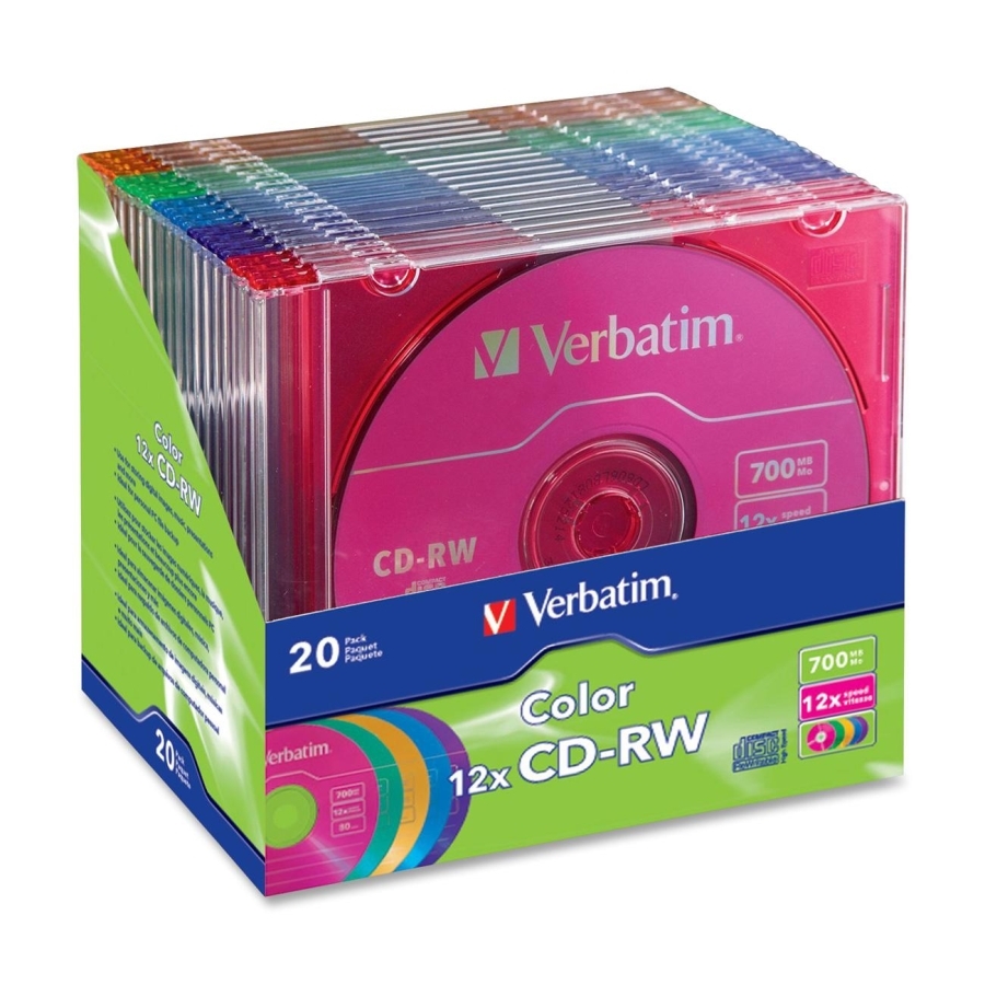Verbatim CDRW 700MB 12X 20Pack Matching Color Slim Case