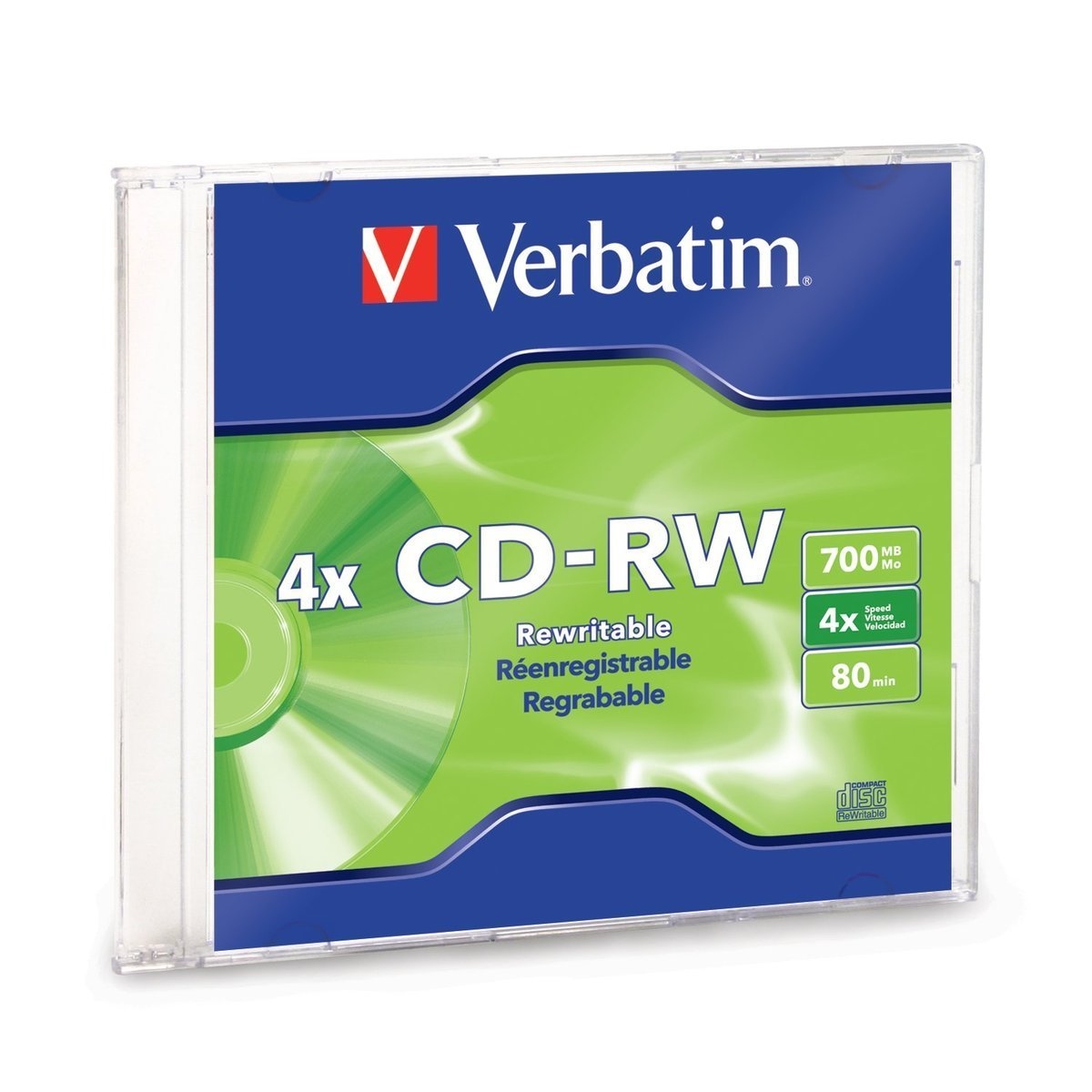 Verbatim CDRW 80Min 700MB 2X4X Branded 1Pack Slim Jewel Case Box